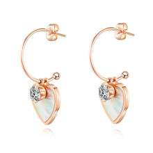 fashion earrings trend 2020 stainless steel C shape hoop earring heart charm cubic zircon jewelry